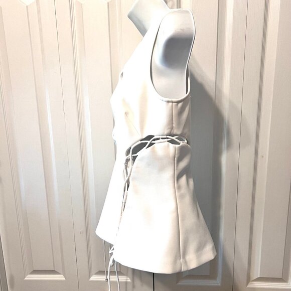 Kendall & Kylie-Lace Up Drawstring-Small-Sleeveless-Cut Outs-Stretch-White-Zip - Picture 8 of 16